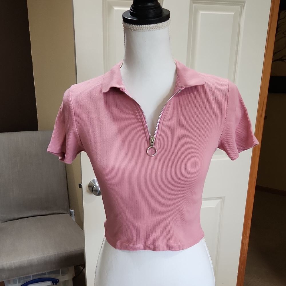 Topshop Pink Crop Top with Zipper